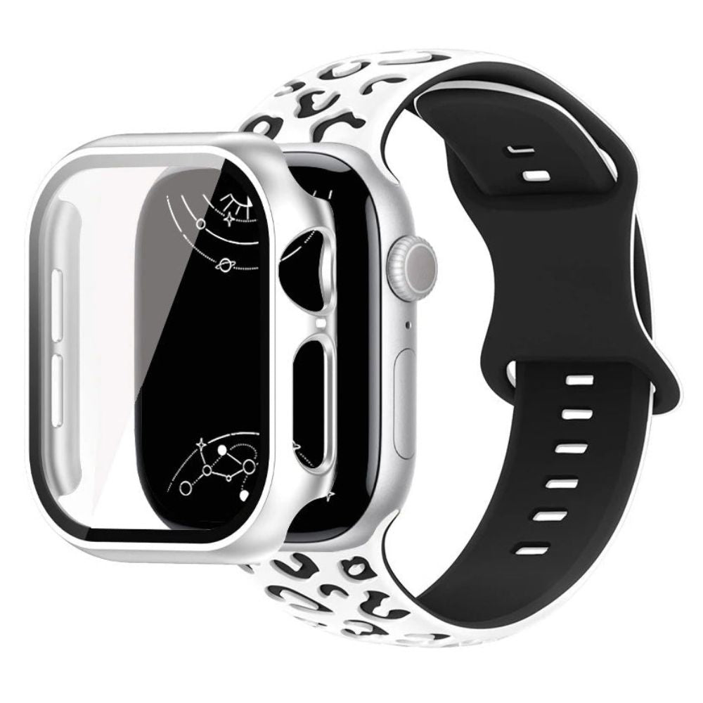 Aureus Gravur Leopard Silikon Armband mit Glasgehäuse