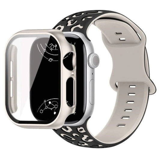 Aureus Gravur Leopard Silikon Armband mit Glasgehäuse