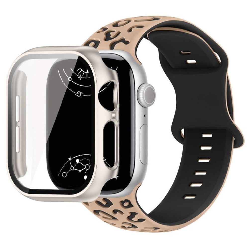 Aureus Gravur Leopard Silikon Armband mit Glasgehäuse