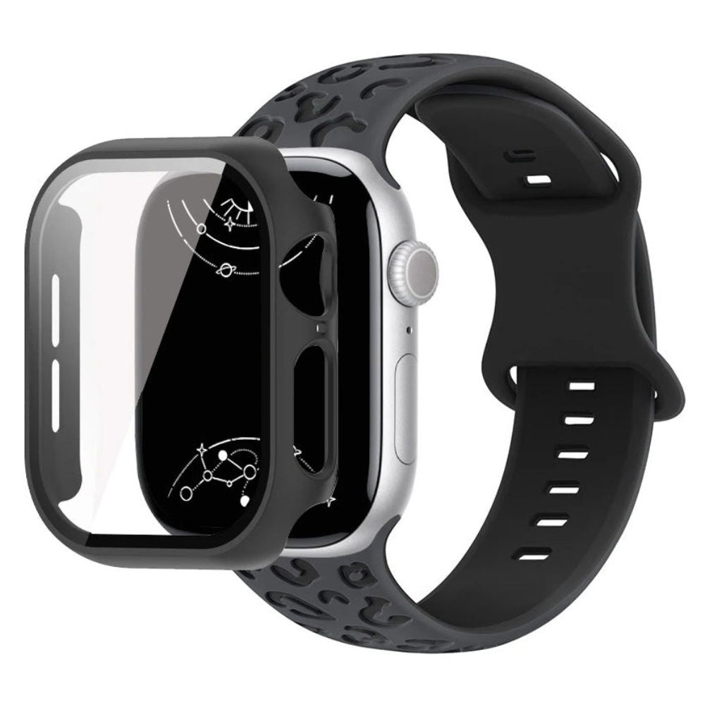 Aureus Gravur Leopard Silikon Armband mit Glasgehäuse