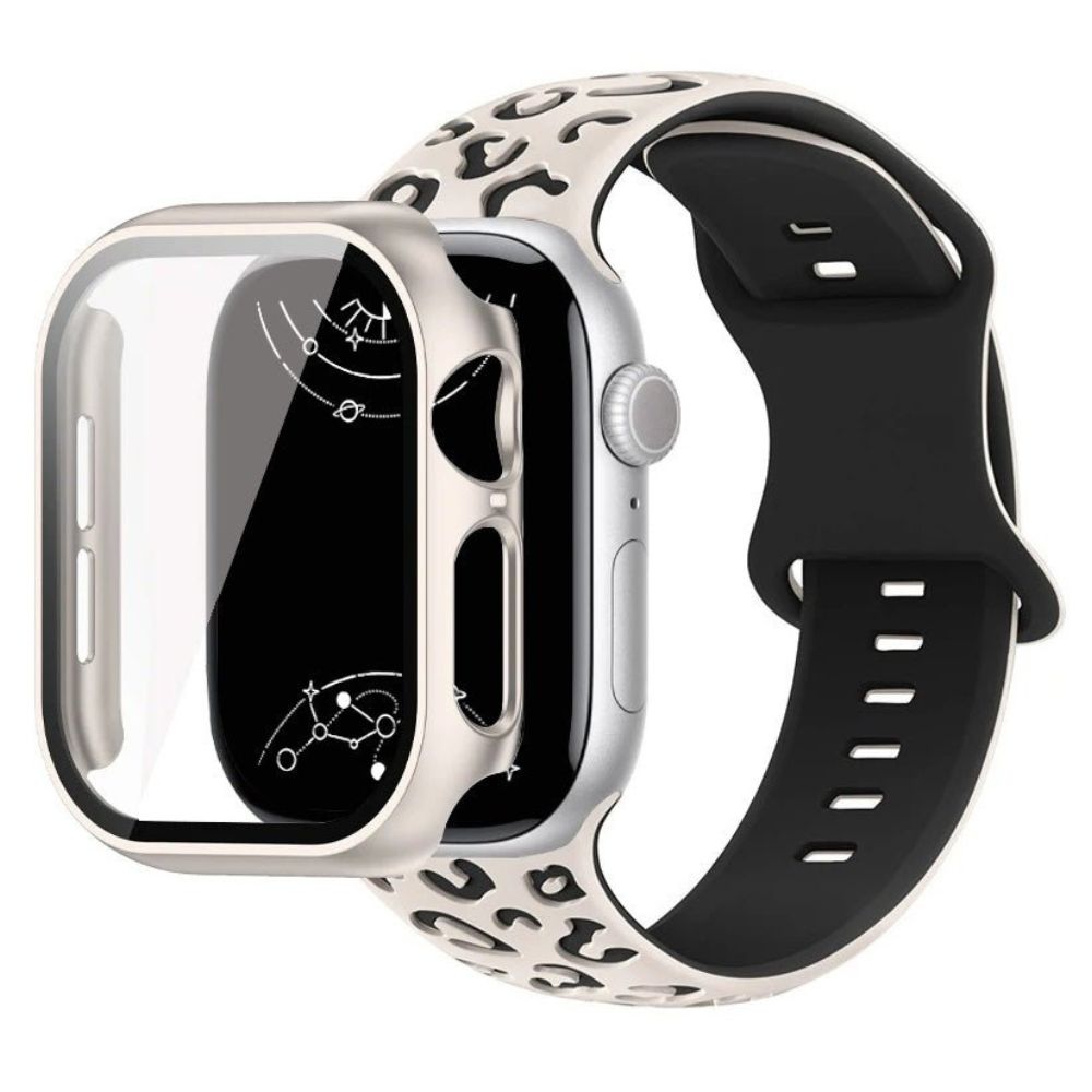 Aureus Gravur Leopard Silikon Armband mit Glasgehäuse