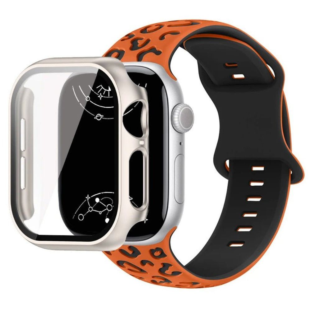 Aureus Gravur Leopard Silikon Armband mit Glasgehäuse