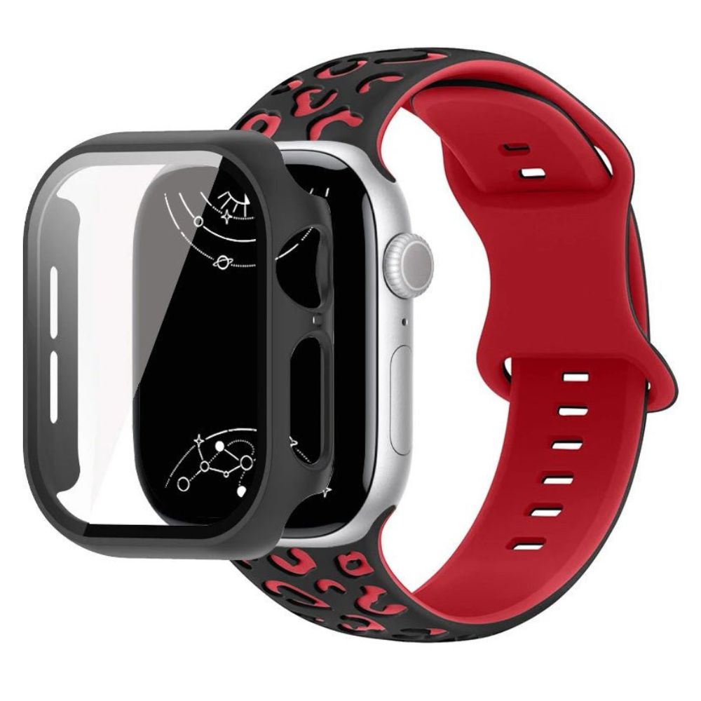 Aureus Gravur Leopard Silikon Armband mit Glasgehäuse