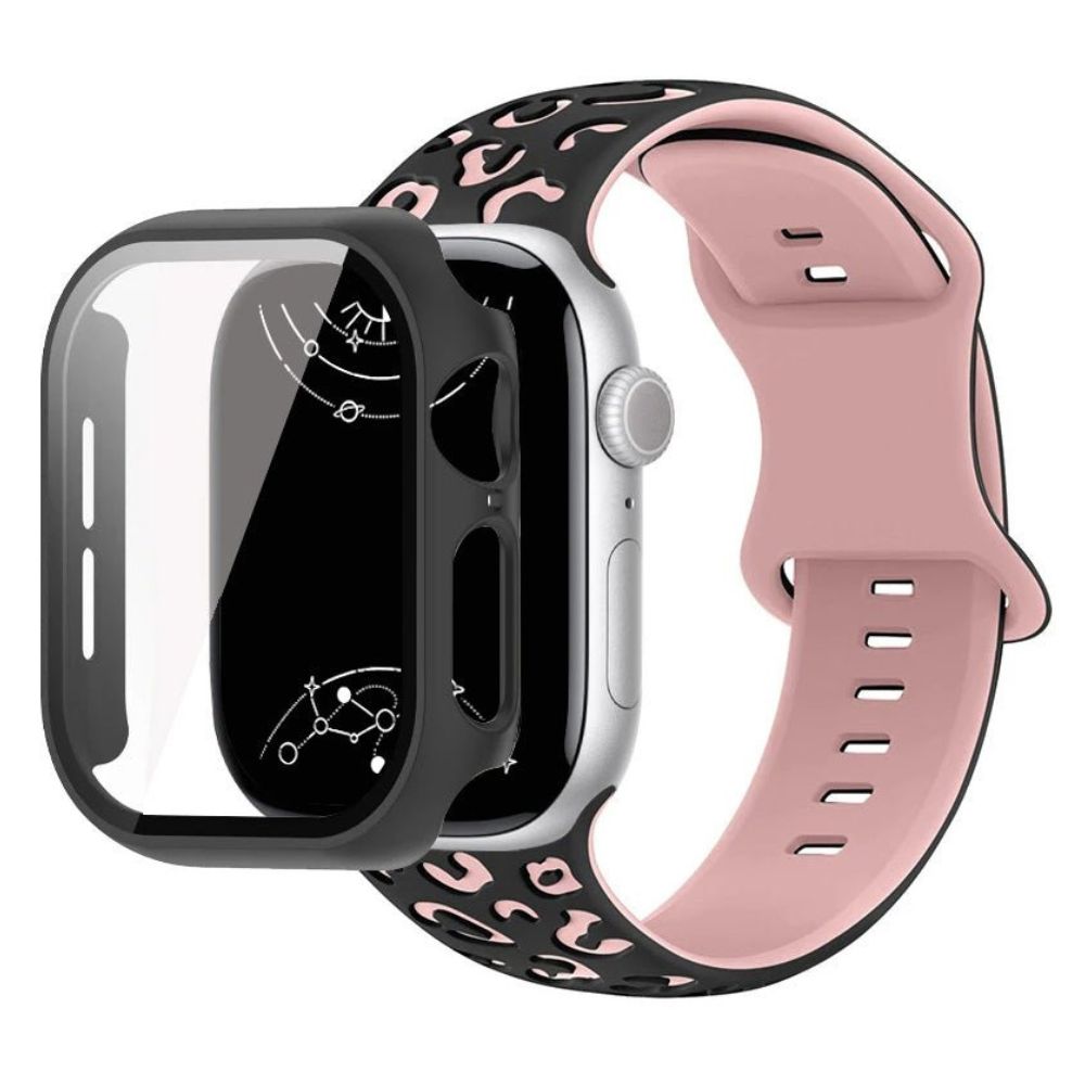 Aureus Gravur Leopard Silikon Armband mit Glasgehäuse