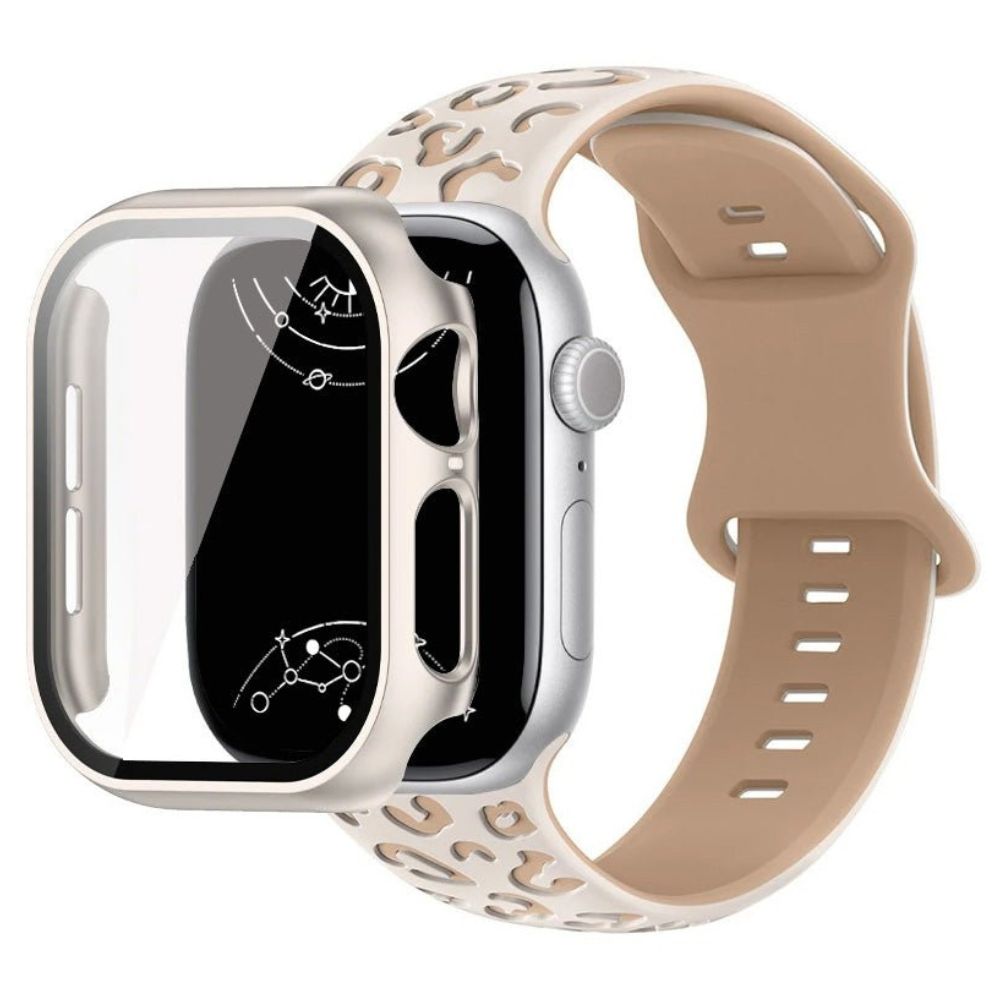 Aureus Gravur Leopard Silikon Armband mit Glasgehäuse