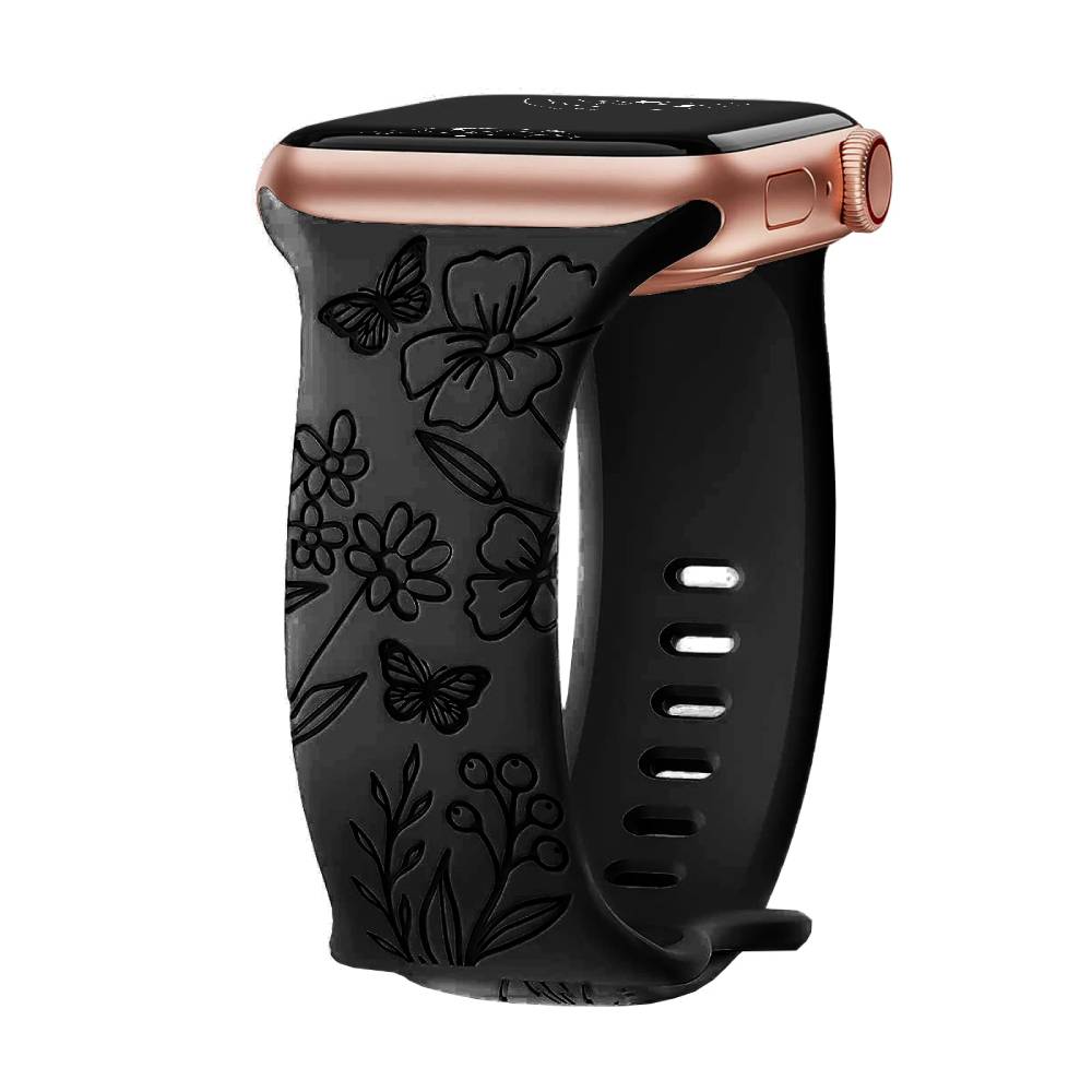 Levo Floral Engraved Silicone Loop Band - Astra Straps