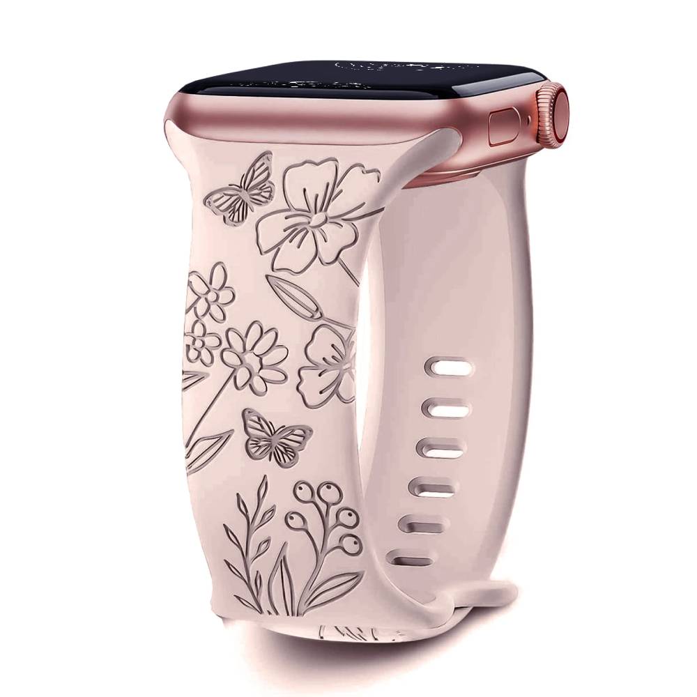 Levo Floral Engraved Silicone Loop Band - Astra Straps