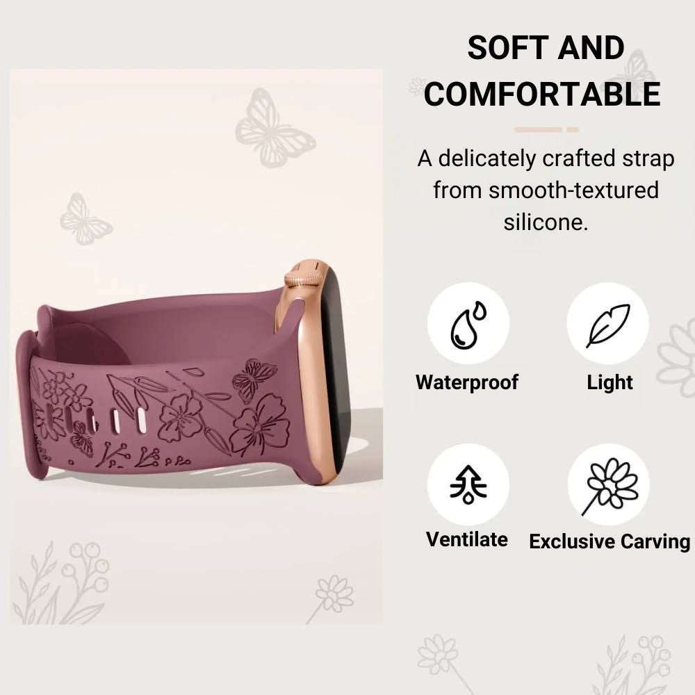 Levo Floral Engraved Silicone Loop Band - Astra Straps