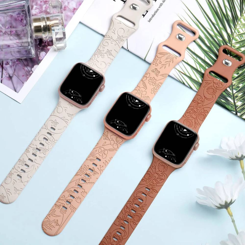 Levo Floral Engraved Silicone Loop Band - Astra Straps