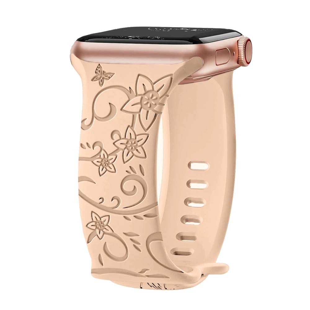 Levo Floral Engraved Silicone Loop Band - Astra Straps