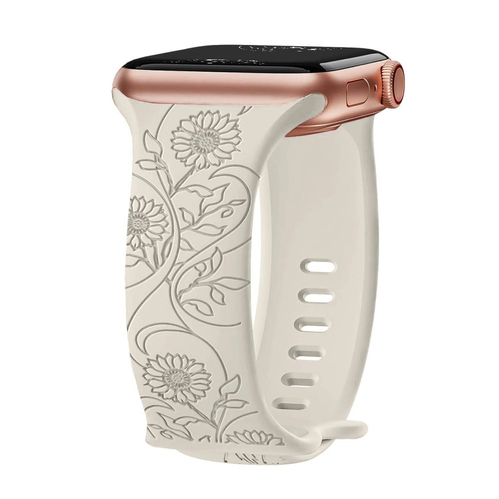 Levo Floral Engraved Silicone Loop Band - Astra Straps