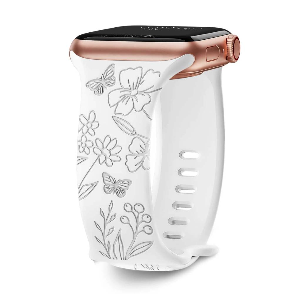 Levo Floral Engraved Silicone Loop Band - Astra Straps
