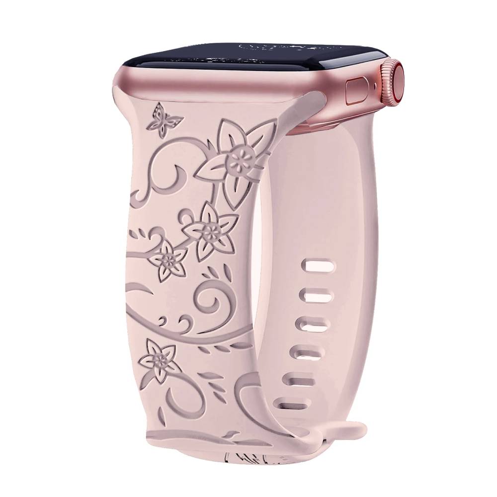 Levo Floral Engraved Silicone Loop Band - Astra Straps