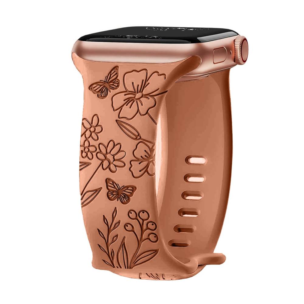 Levo Floral Engraved Silicone Loop Band - Astra Straps