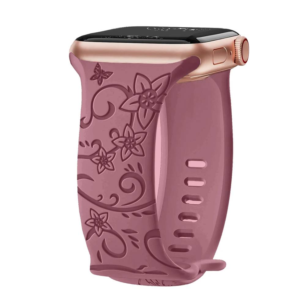 Levo Floral Engraved Silicone Loop Band - Astra Straps