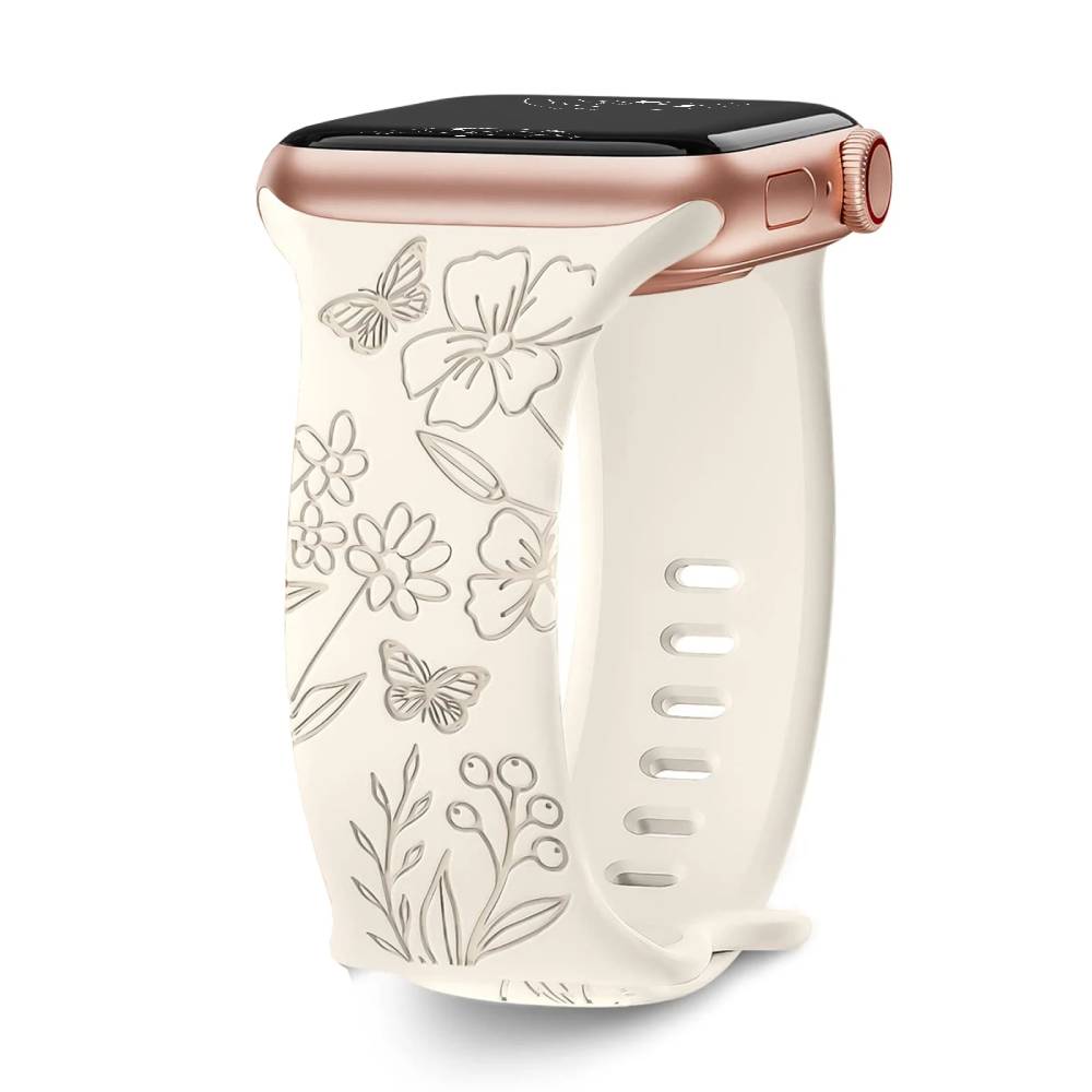 Levo Floral Engraved Silicone Loop Band - Astra Straps