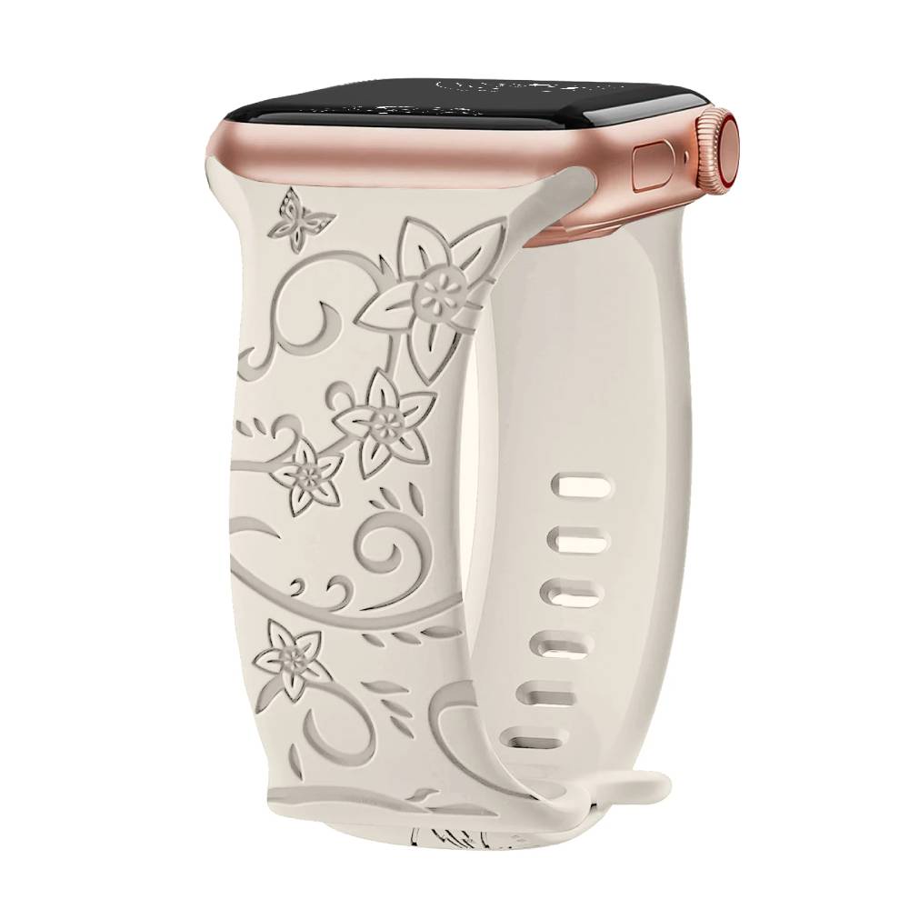 Levo Floral Engraved Silicone Loop Band - Astra Straps