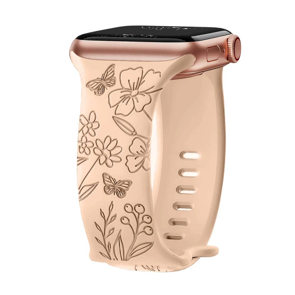 Levo Floral Engraved Silicone Loop Band - Astra Straps